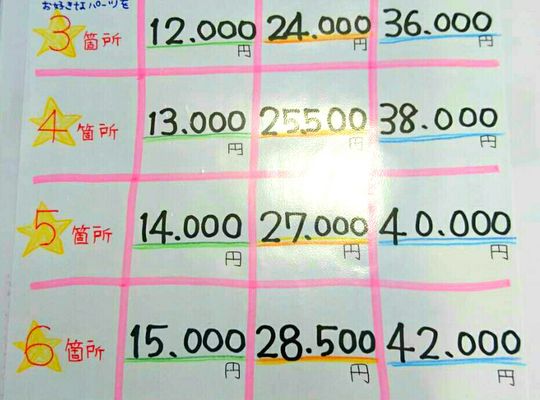 セレクト脱毛の料金表